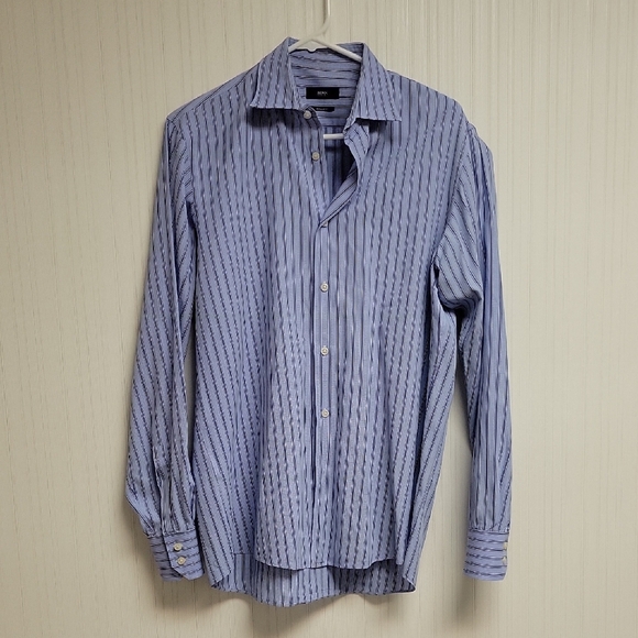 Boss Hugo Boss Blue Dress Shirt Pinstripe Design Sz 15 1/2/ 34/35. Regular Fit - Picture 1 of 6